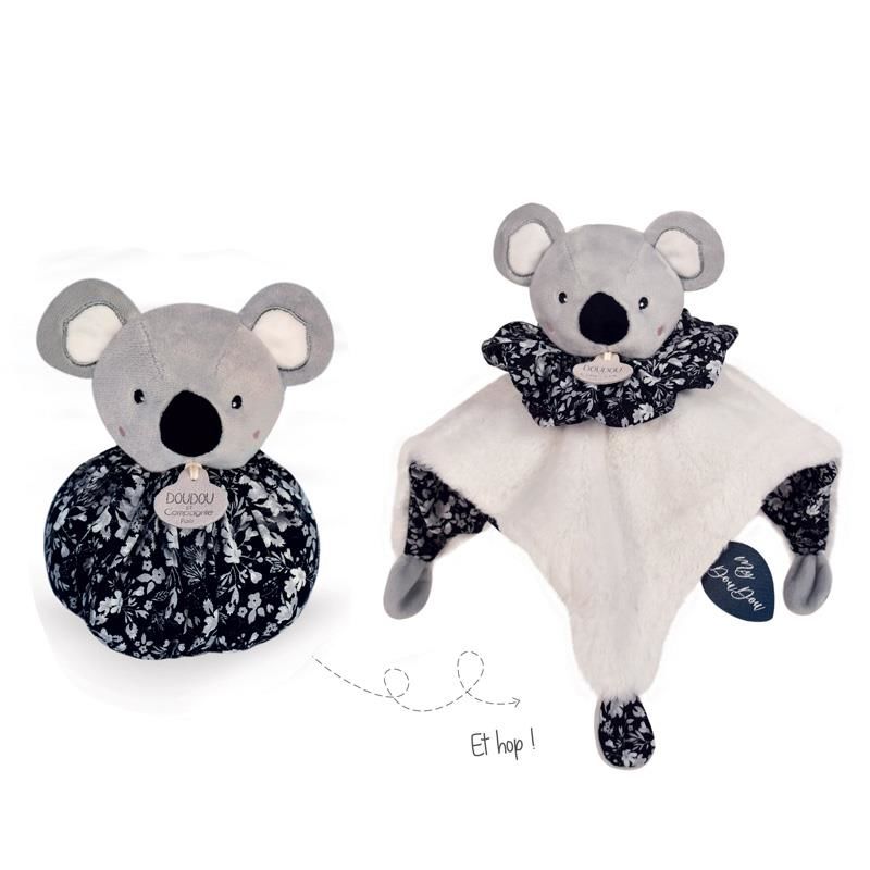  - les petits fûtés - boule koala blanc noir  25 cm 